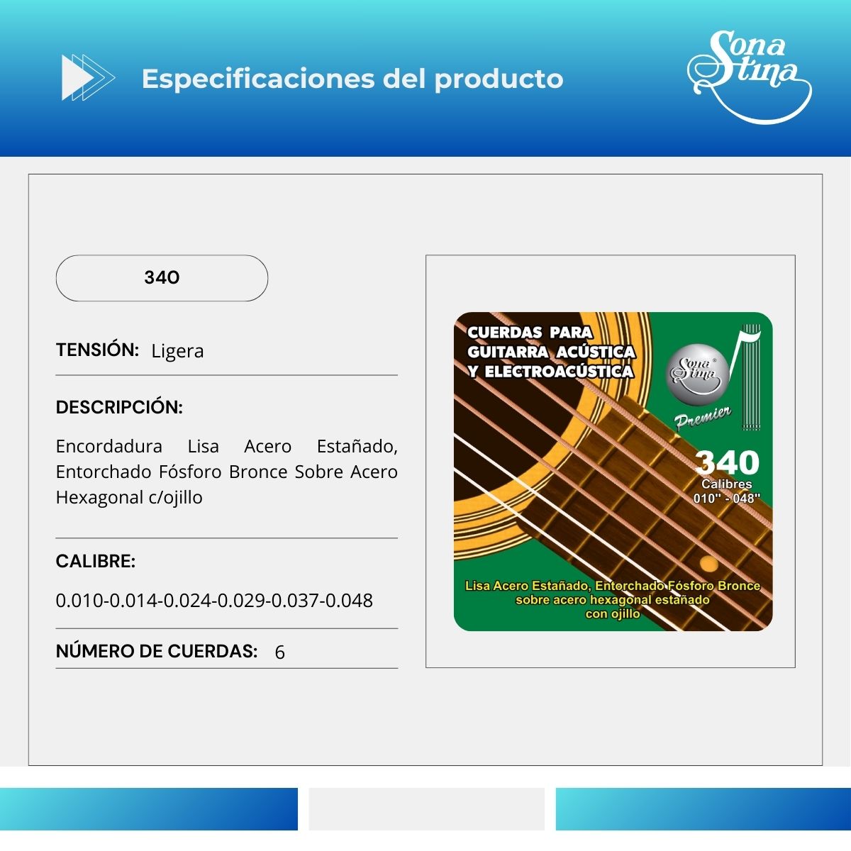 Premier Fosforo Bronce 340 Tensión Ligera Cuerdas Para Guitarra Electroacústica