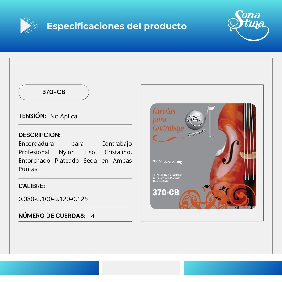 Cuerdas Para Contrabajo Nylon Cristalino Sonatina 370-CB
