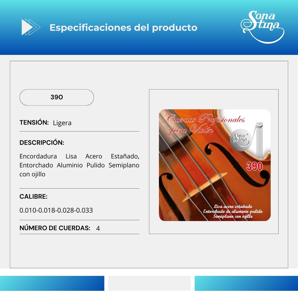 Cuerdas Para Violín 4/4 Sonatina 390 Entorchado Semi Plano