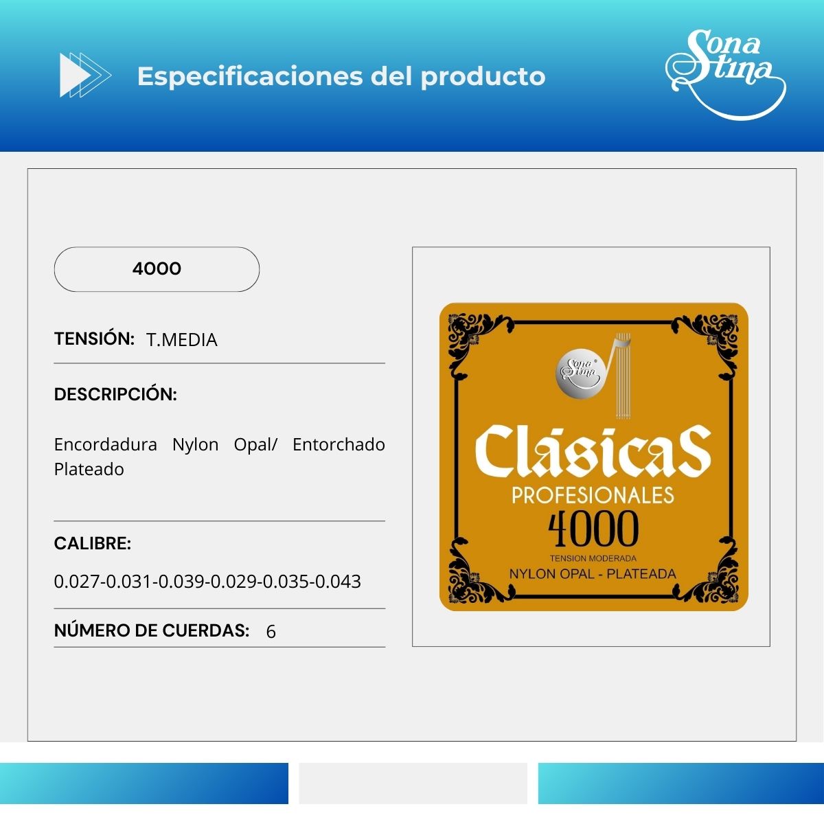 Premier Opal 4000 Tensión Media Cuerdas Para Guitarra Clásica