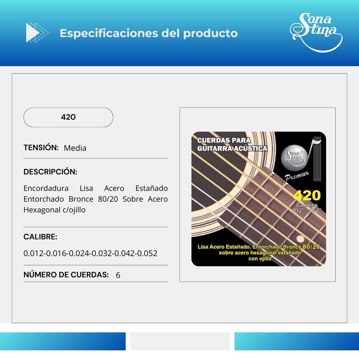 Premier Bronce 80/20 420 Tensión Media Cuerdas Para Guitarra Electroacústica