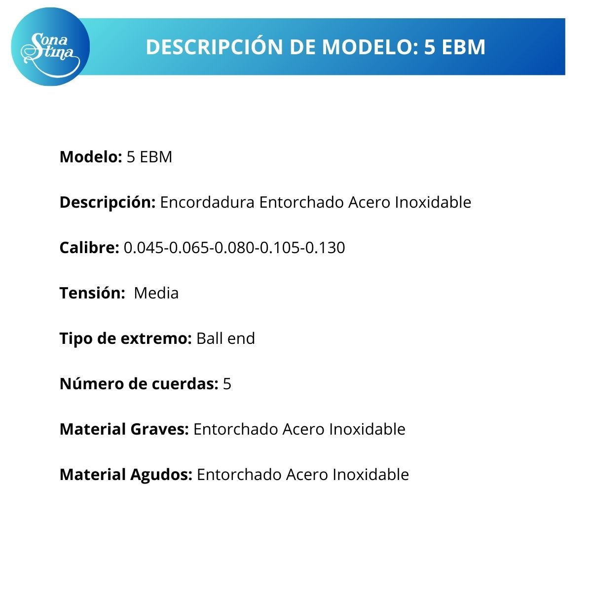 Cuerdas Para Bajo Eléctrico Premier 5 EBM Acero Inoxidable 45-130