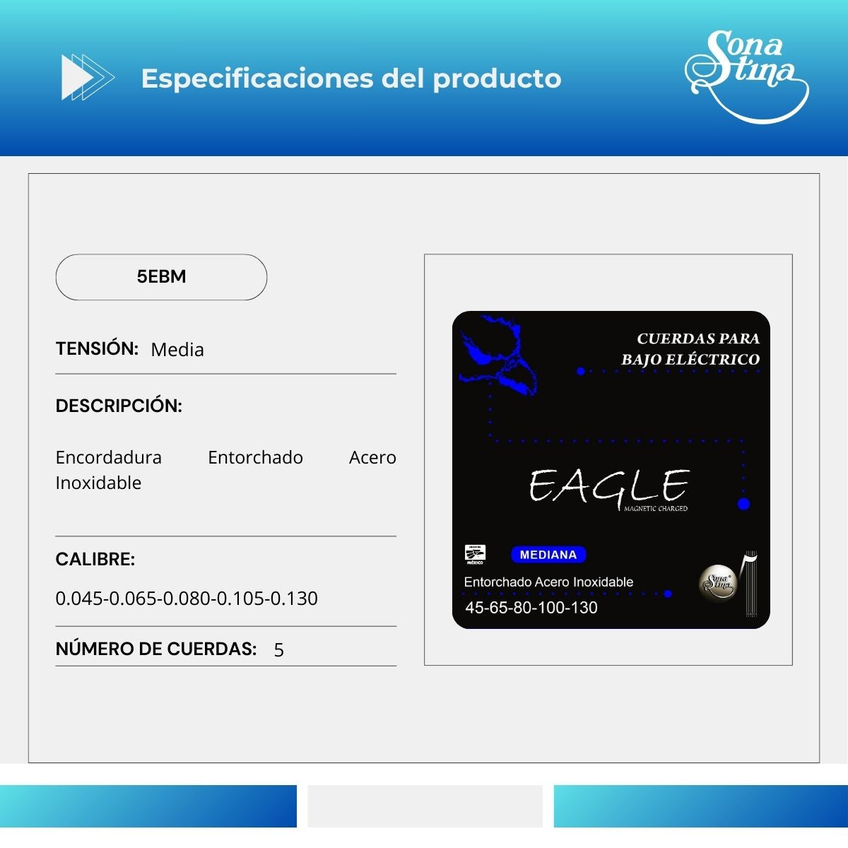 Cuerdas Para Bajo Eléctrico Premier 5 EBM Acero Inoxidable 45-130