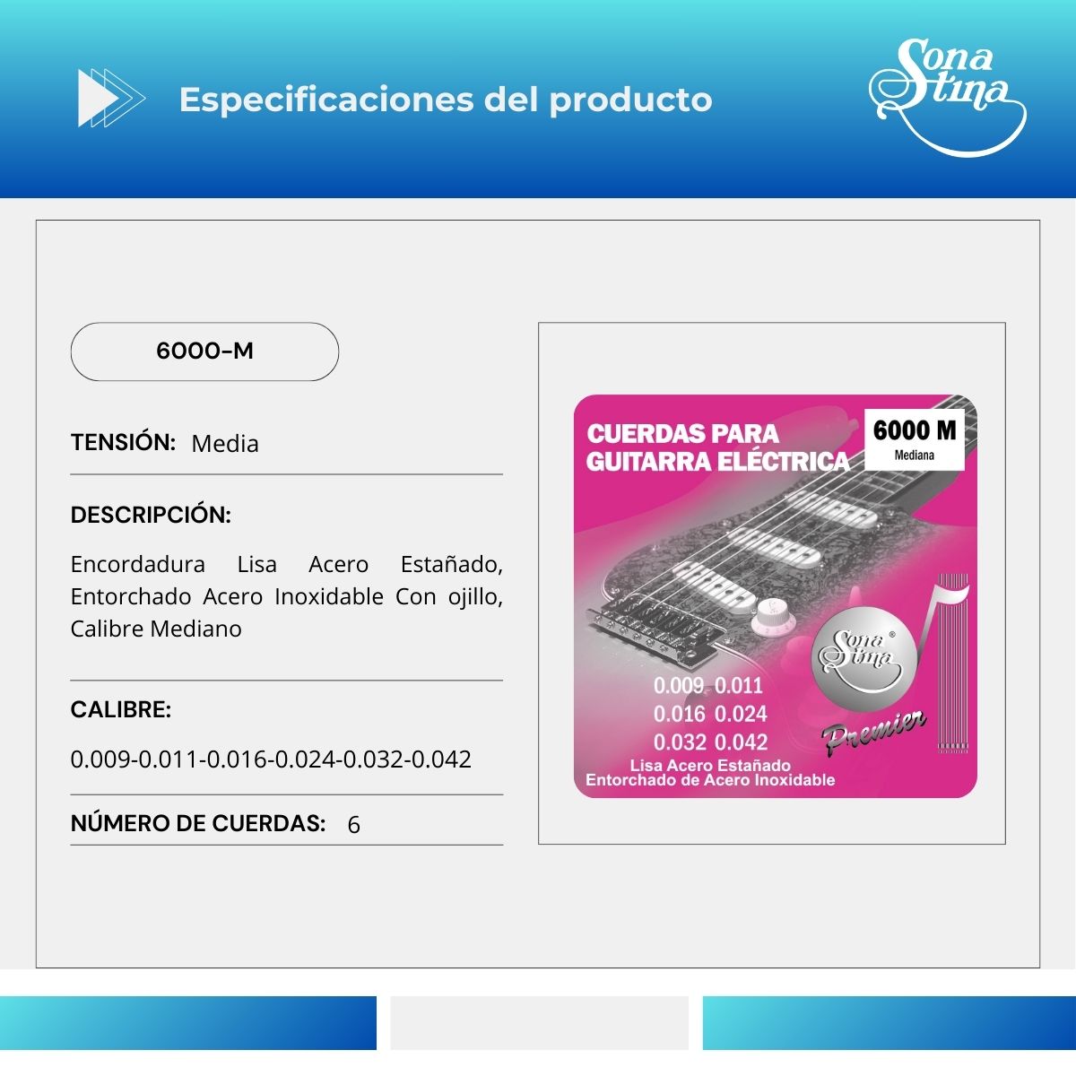 Premier Acero Inoxidable 09-42 Cuerdas Para Guitarra Eléctrica 6000-M