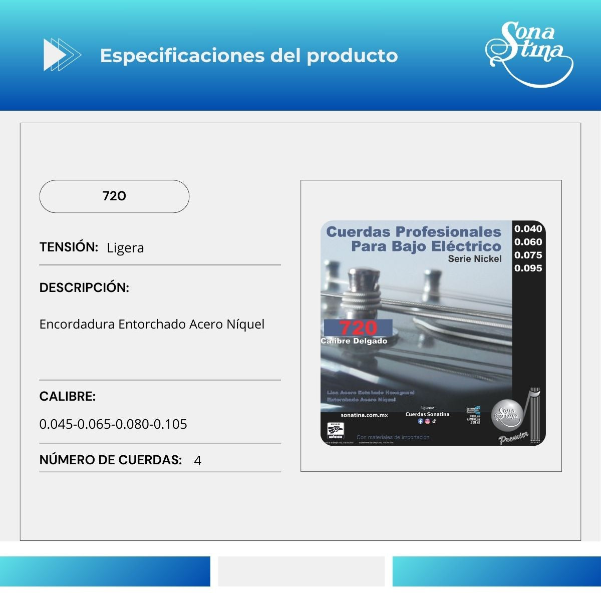Cuerdas Para Bajo Eléctrico Premier 720 Acero Níquel 40-95