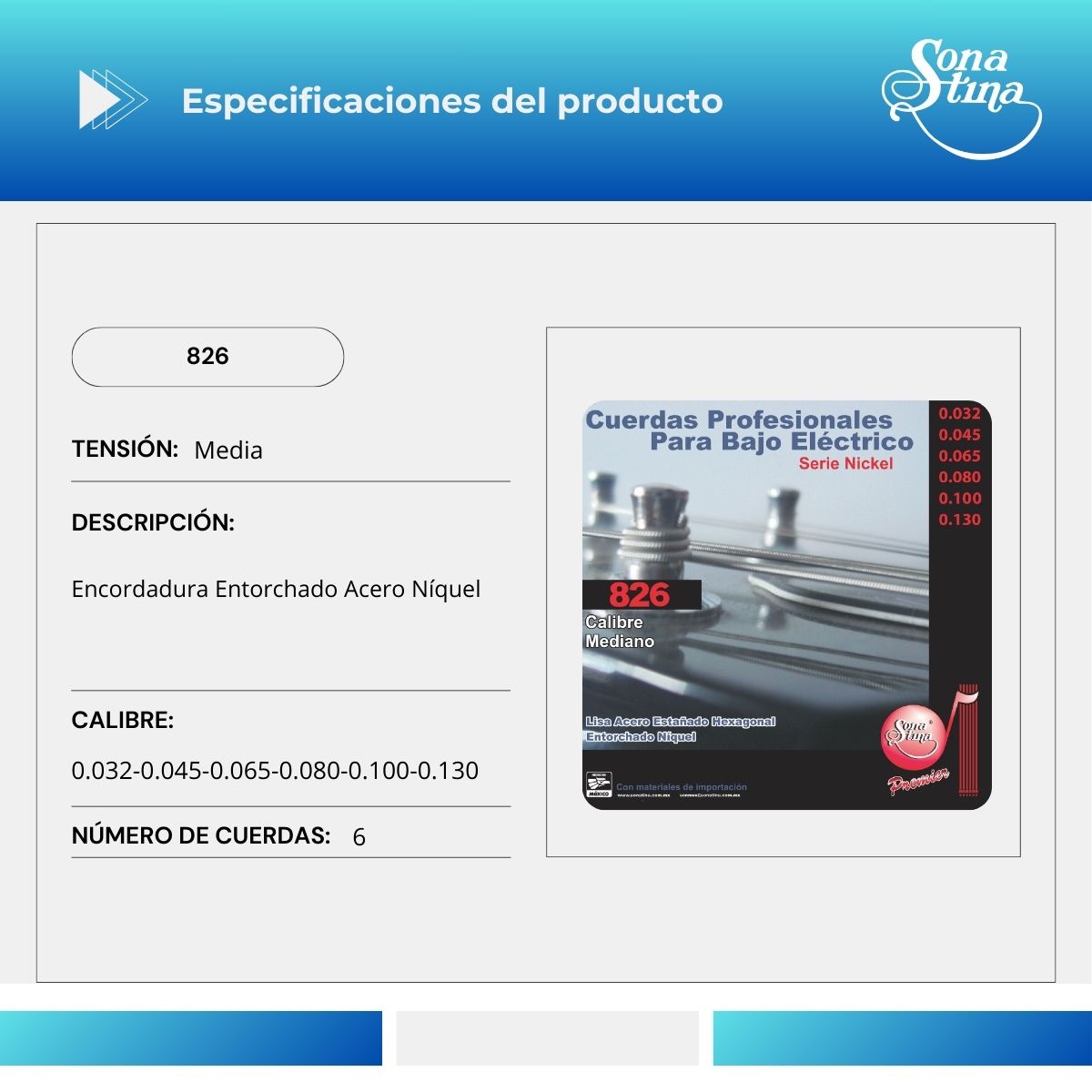 Cuerdas Para Bajo Eléctrico Premier 826 Acero Níquel 32-130