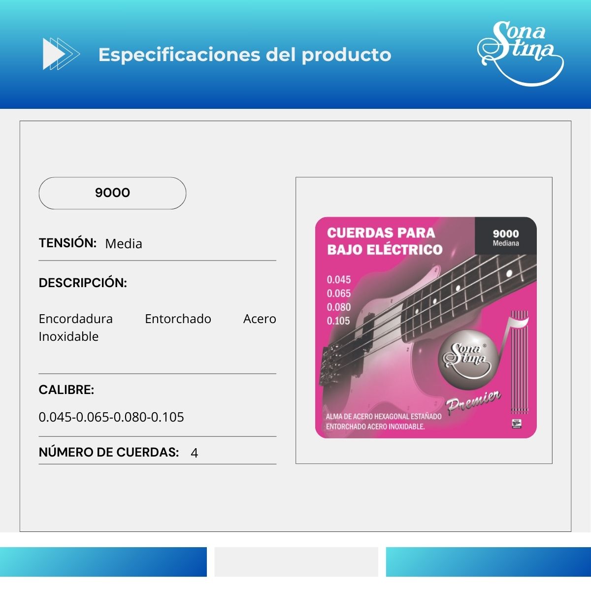 Cuerdas Para Bajo Eléctrico Premier 9000 Acero Inoxidable 45-105