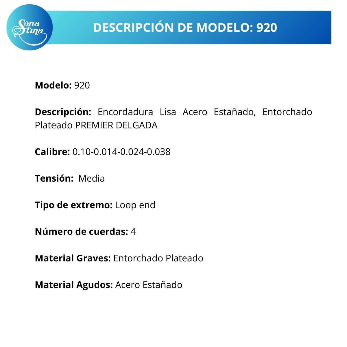 Cuerdas Para Mandolina Sonatina 920 Entorchado Plateado