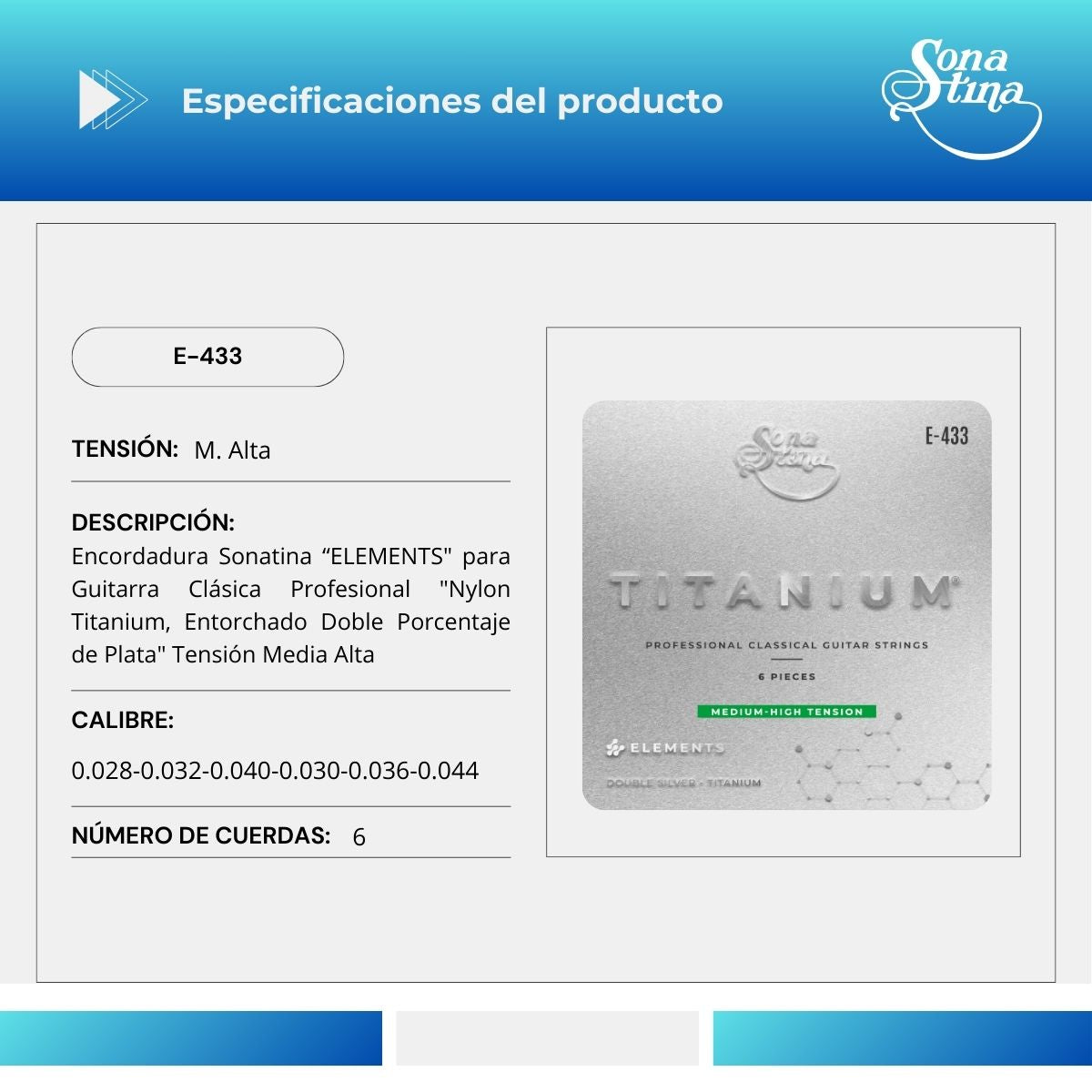Elements Titanium E-433 Tensión Media Cuerdas Para Guitarra Clásica