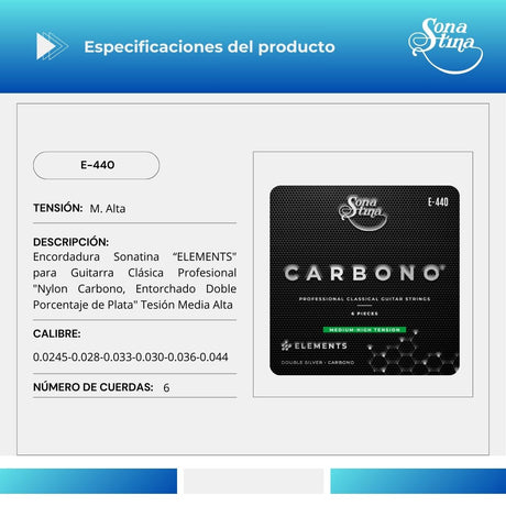 Elements Carbono E-440 Tensión Media Cuerdas Para Guitarra Clásica