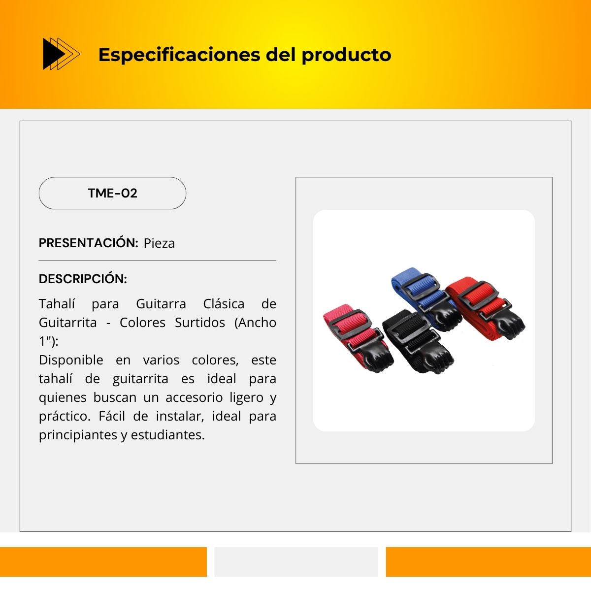 Tahalí Infantil Para Guitarra Clásica Diseño De Manita TME-02
