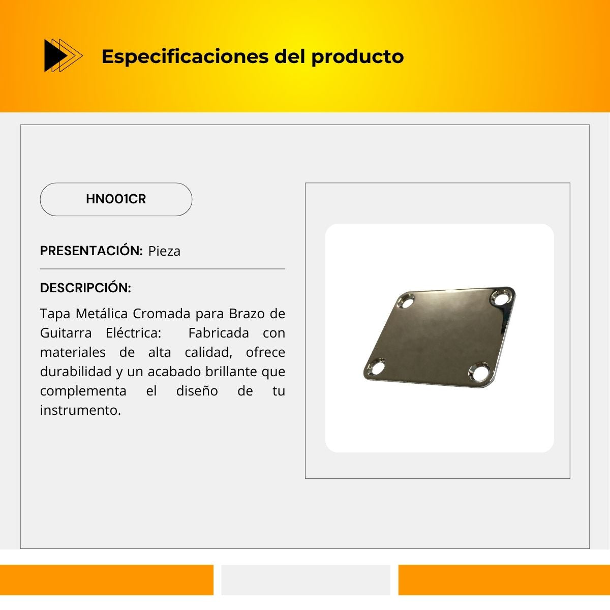 Tapa Metálica Cromada Para Brazo de Guitarra Eléctrica HN001CR