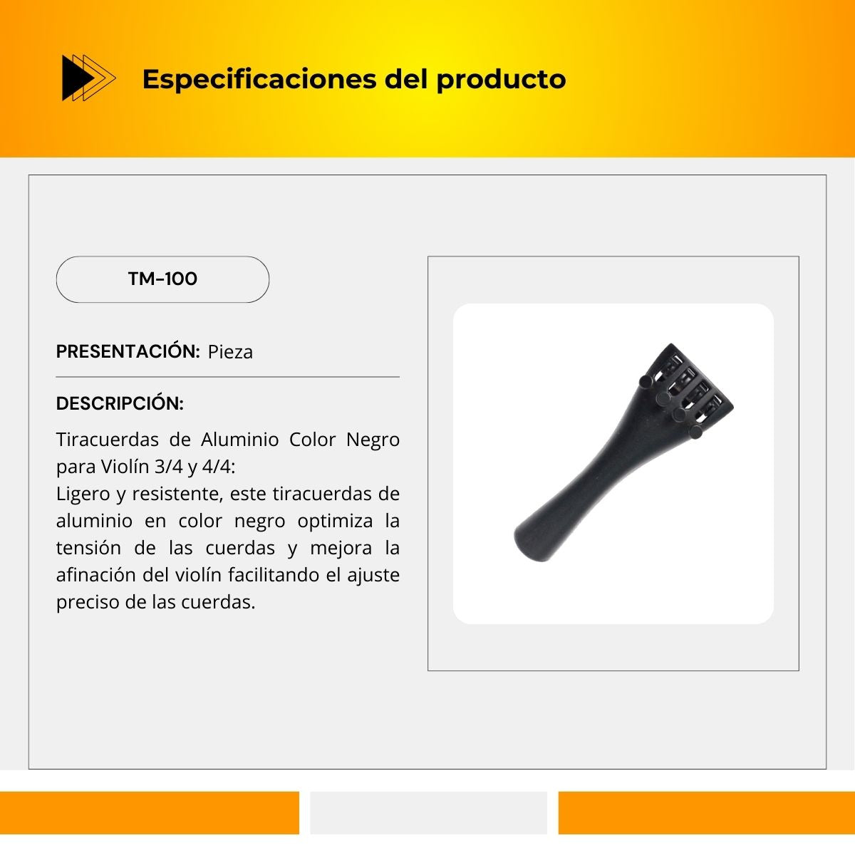Tiracuerdas De Aluminio Para Violín 3/4 Y 4/4. TM-100