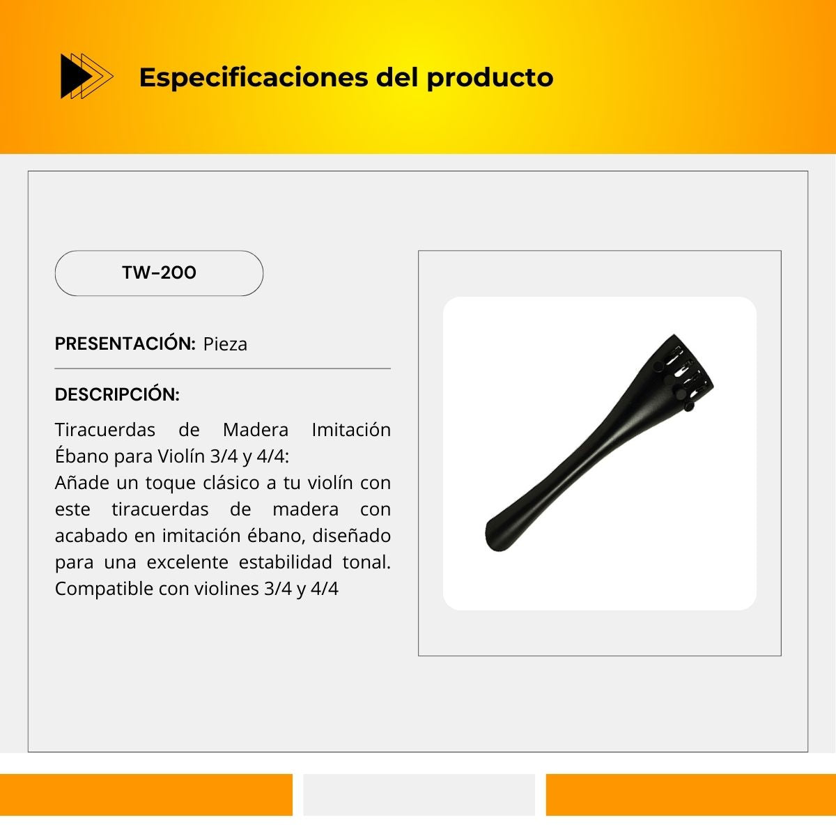 Tiracuerdas De Madera Imitación Ébano Para Violín 3/4 y 4/4 TW-200