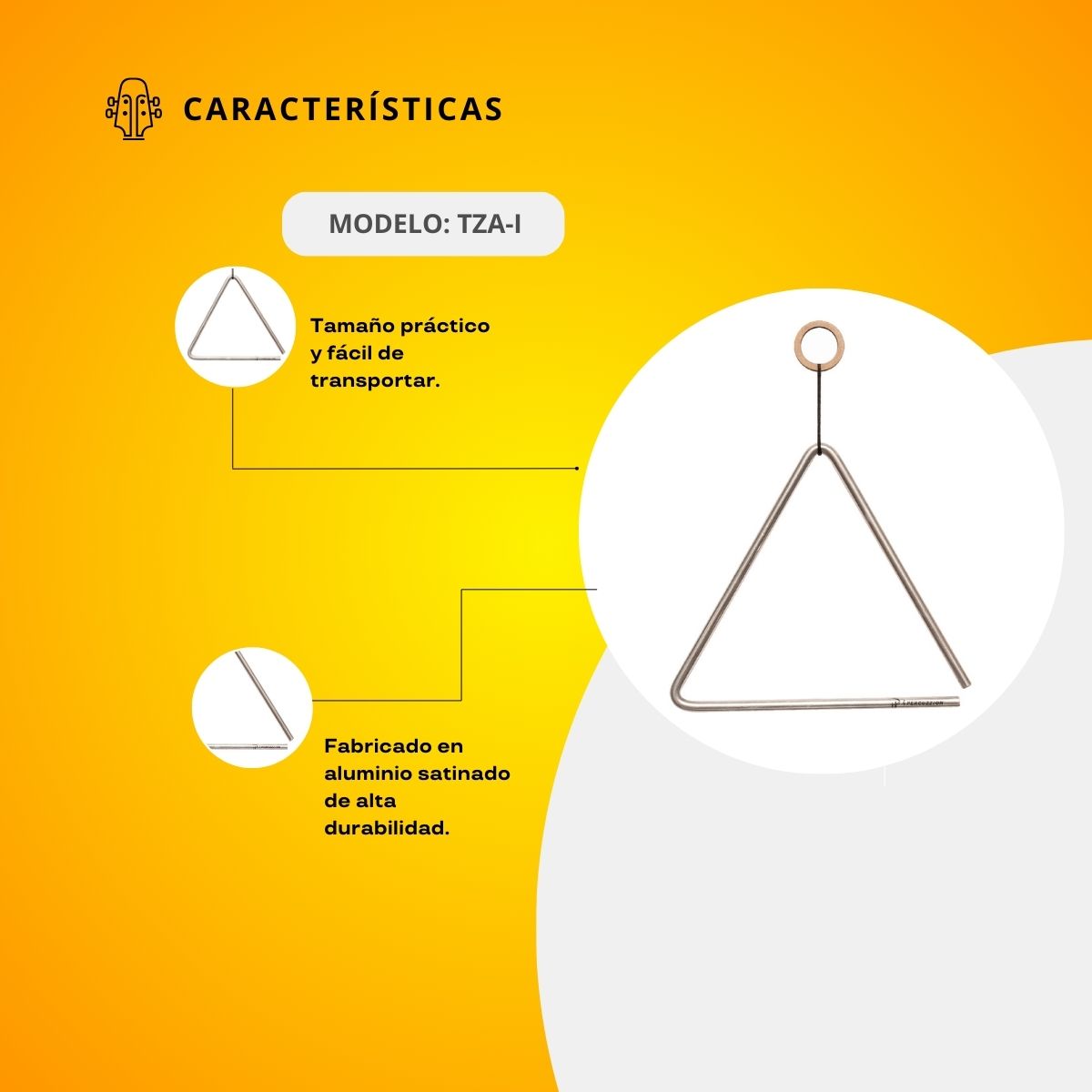 Triangulo De Aluminio Satinado Tamaño Infantil TZA-I