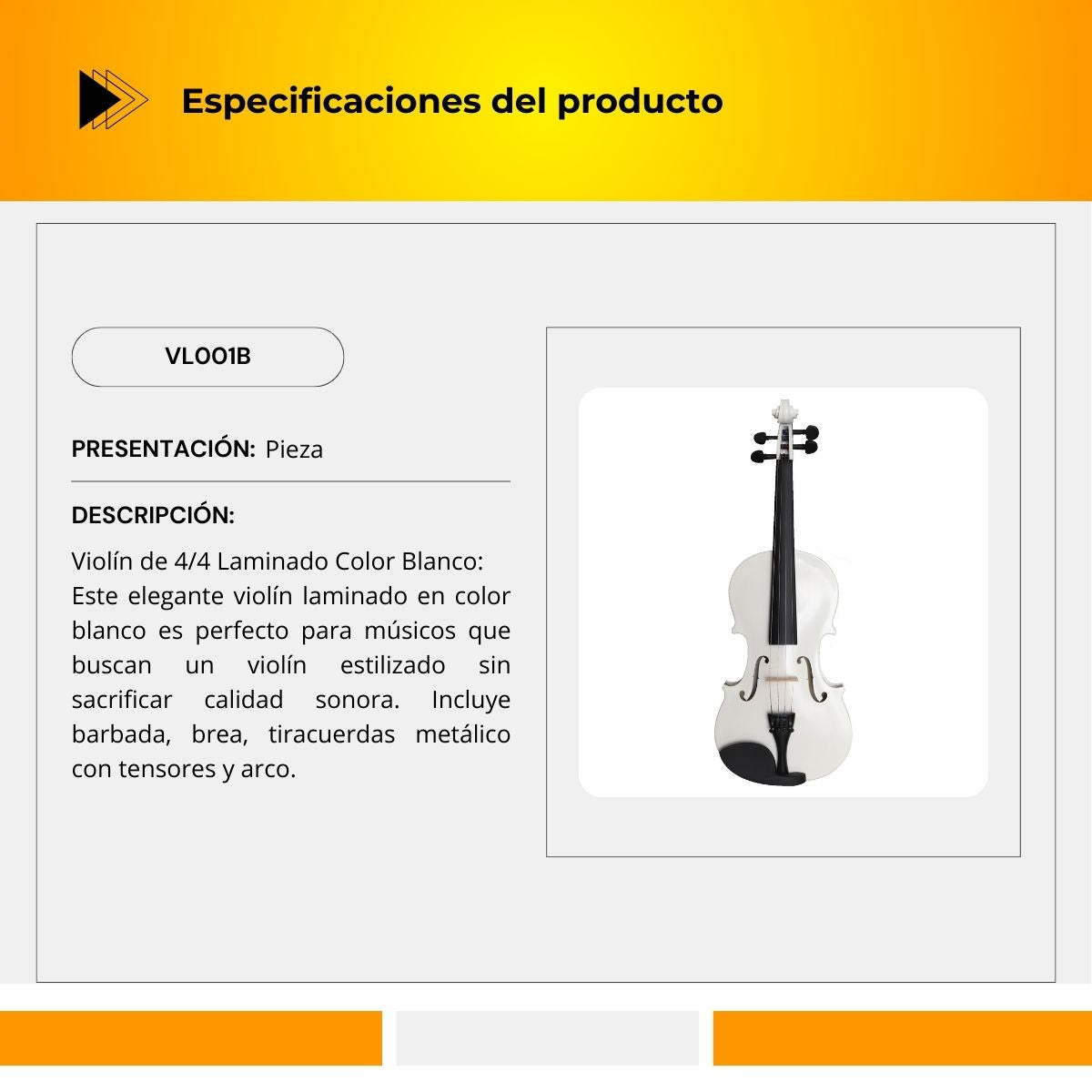 Violín de 4/4 Laminado Color Blanco Con Accesorios VL001B