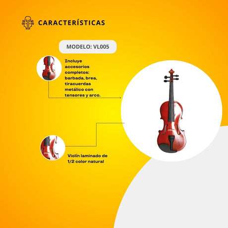 Violín De 1/2 Laminado Color Natural Con Accesorios VL005