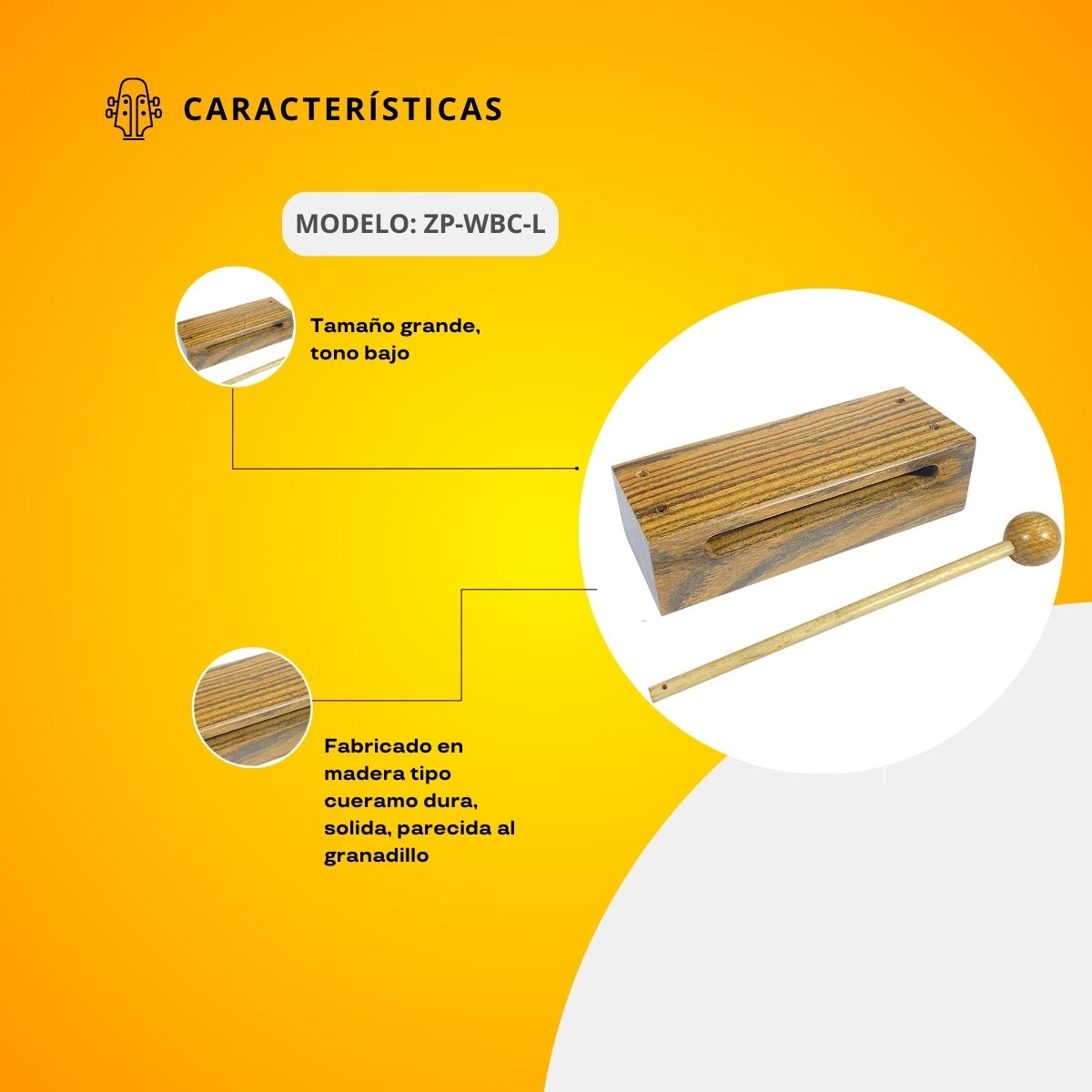 Wood Block Tamaño Grande Tono Alto ZP-WBC-L