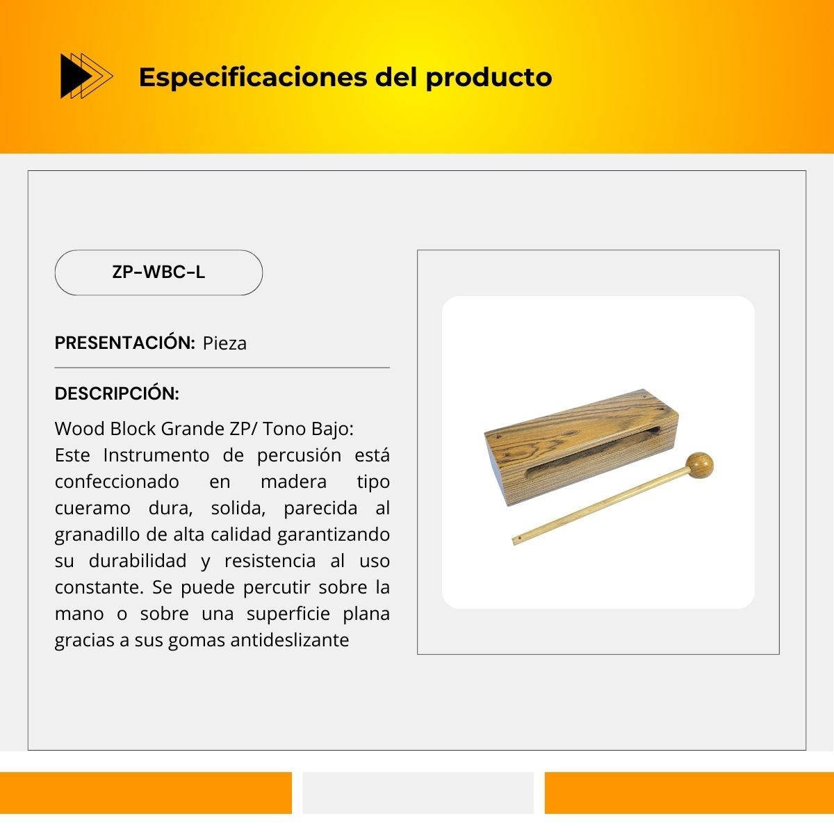 Wood Block Tamaño Grande Tono Alto ZP-WBC-L