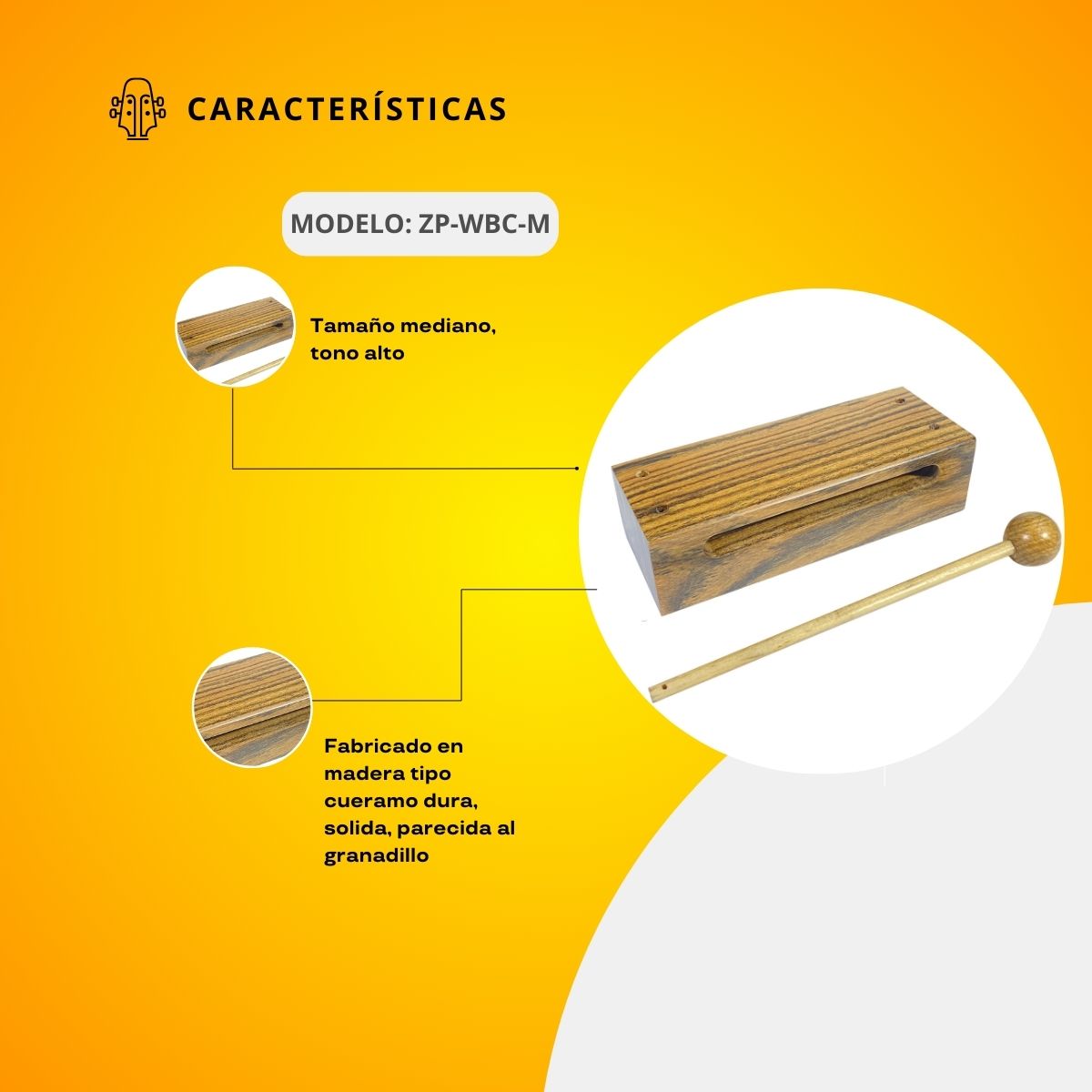 Wood Block Tamaño Mediano Tono Alto ZP-WBC-M