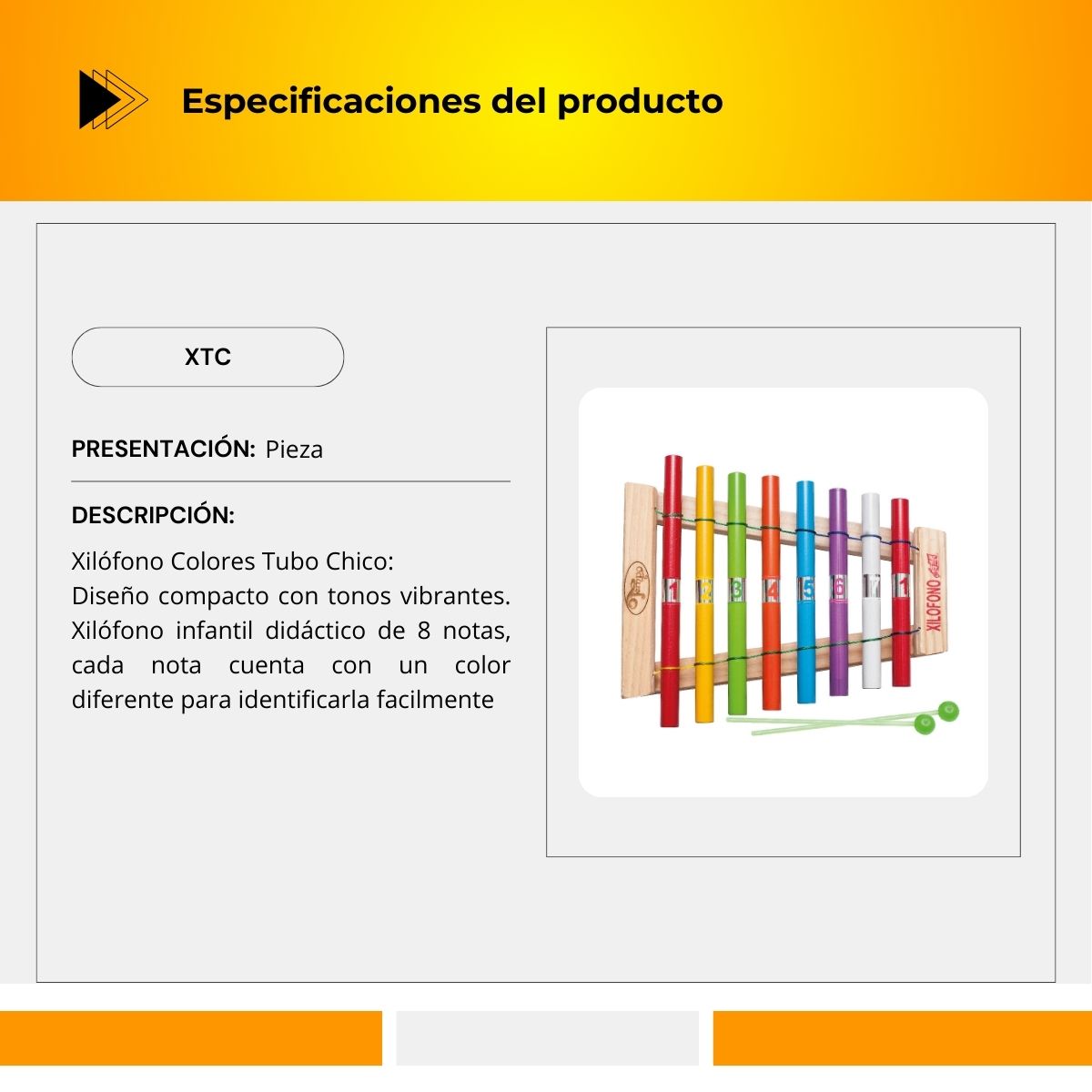 Xilófono Infantil Didáctico 8 Notas XTC
