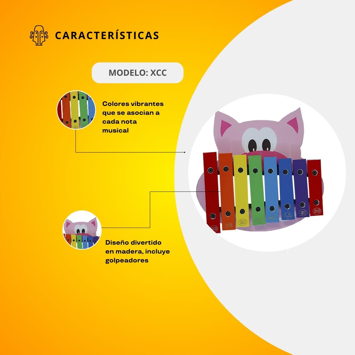 Xilófono Didáctico 8 Notas En Forma De Cochino XCC